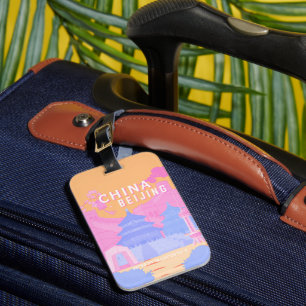 Étiquette À Bagage Affiche de voyage à Pékin Chine Pastel rose et b