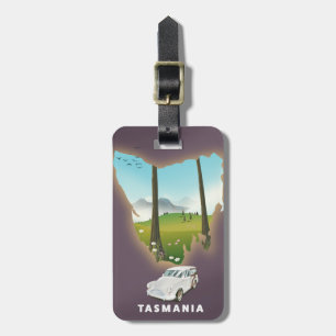 Étiquette À Bagage Affiche de voyage carte illustrée de Tasmanie.