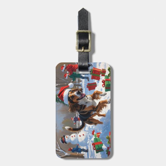 Étiquette À Bagage Afghanistan Hound Festive Snow Scene (Devant Vertical)