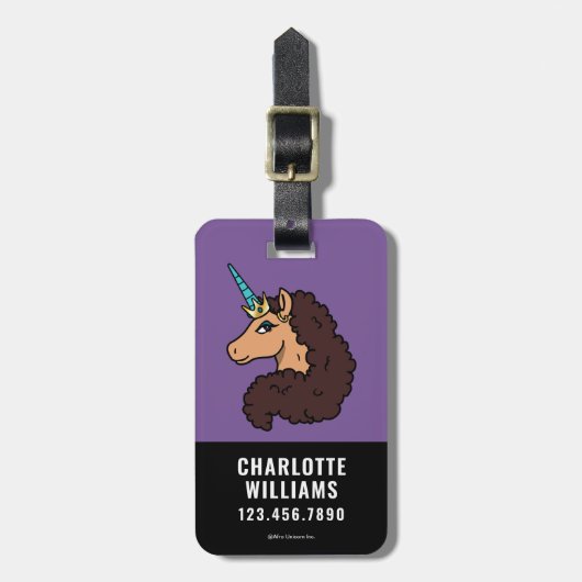 Étiquette À Bagage Afro Unicorn | Divin (Devant Vertical)