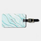 Étiquette À Bagage Agate bleu élégant personnalisé  (Devant horizontal)