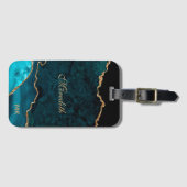 Étiquette À Bagage Agate de Parties scintillant d'or turquoise person (Devant Horizontal)
