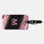 Étiquette À Bagage Agate Géode Rose Monogrammée (Devant horizontal)