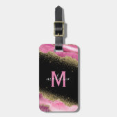 Étiquette À Bagage Agate Géode Rose Monogrammée (Devant Vertical)