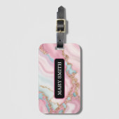 Étiquette À Bagage Agate Marble Moderne Blue Rose Gold Collection (Devant Vertical)