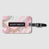 Étiquette À Bagage Agate Marble Moderne Blue Rose Gold Collection (Devant Horizontal)