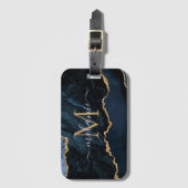 Étiquette À Bagage Agate Marine Blue Gold Gemstone Marble Nom du mono (Devant Vertical)