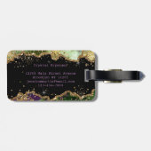 Étiquette À Bagage Agate moderne de Parties scintillant verte et viol (Dos horizontal)