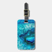 Étiquette À Bagage Agate moderne en marbre bleu (Devant Vertical)