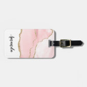 Étiquette À Bagage Agate rose vierge avec ruban or Élégant (Devant horizontal)
