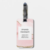 Étiquette À Bagage Agate rose vierge avec ruban or Élégant (Dos Vertical)