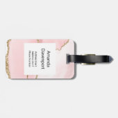 Étiquette À Bagage Agate rose vierge avec ruban or Élégant (Dos horizontal)