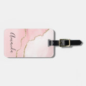Étiquette À Bagage Agate rose vierge avec ruban or Élégant (Devant horizontal)