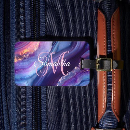 Étiquette À Bagage Agate Violet Bleu et Rose (Insitu Rectoal 4)