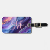Étiquette À Bagage Agate Violet Bleu et Rose (Devant horizontal)