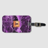 Étiquette À Bagage Agate violet nom de marbre rose or (Devant Horizontal)