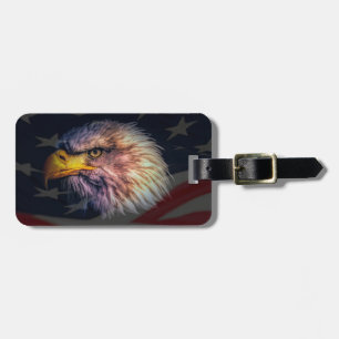 Étiquette À Bagage Aigle à tête blanche américaine avec drapeau
