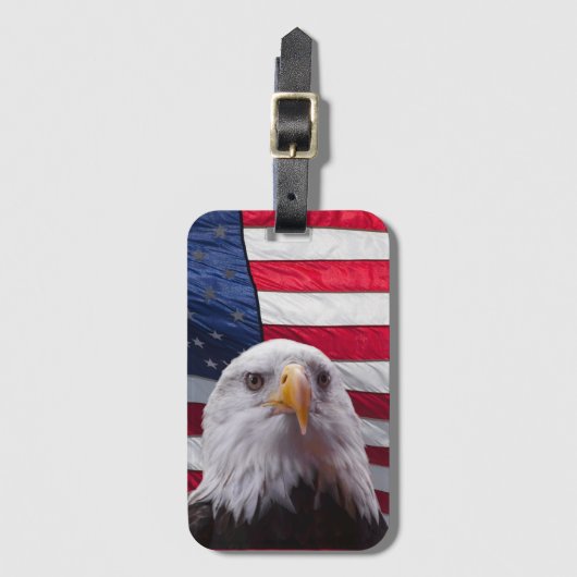 Étiquette À Bagage Aigle à tête blanche et drapeau américain (Devant Vertical)