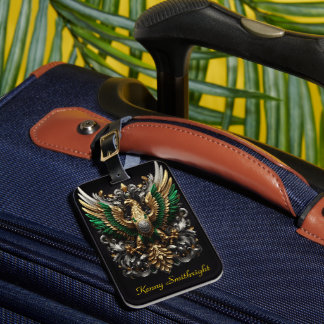 Étiquette À Bagage Aigle Verte Or Et Argent