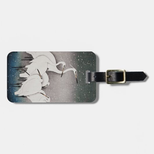 Étiquette À Bagage Aigrettes japonaises Grues Koson Neige d'hiver (Devant horizontal)