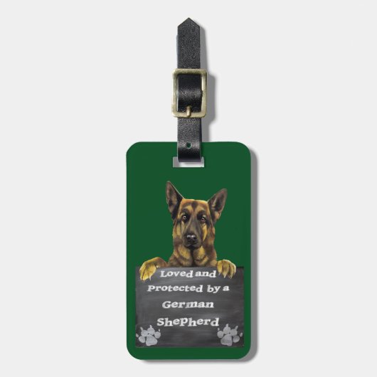 Étiquette À Bagage Aimé et protégé par un berger allemand (Devant Vertical)