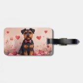 Étiquette À Bagage Airedale avec des Roses - Saint-Valentin (Dos horizontal)