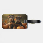 Étiquette À Bagage Airedale Chiot Automne Citrouille délice (Dos horizontal)