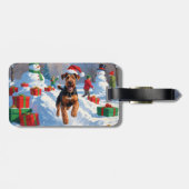 Étiquette À Bagage Airedale Noël Festive Scène de neige (Dos horizontal)