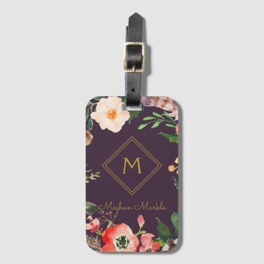 Étiquette À Bagage Ajouter le nom Personnalisé Moderne Élégant Or Flo (Devant Vertical)