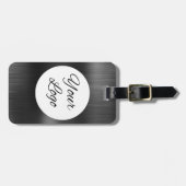 Étiquette À Bagage Ajouter Logo Faux Gris Noir Métal Acier Styled (Devant horizontal)