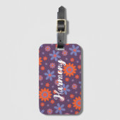 Étiquette À Bagage Ajouter un nom Fleurs Joyeuses Rétro les années 70 (Devant Vertical)