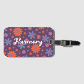 Étiquette À Bagage Ajouter un nom Fleurs Joyeuses Rétro les années 70 (Devant Horizontal)