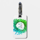 Étiquette À Bagage Ajouter une couronne de Noël vert rose monogramme (Dos Vertical)