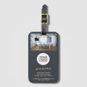 Étiquette À Bagage Ajouter votre logo Custom Text Company Photo Grey (Devant Vertical)