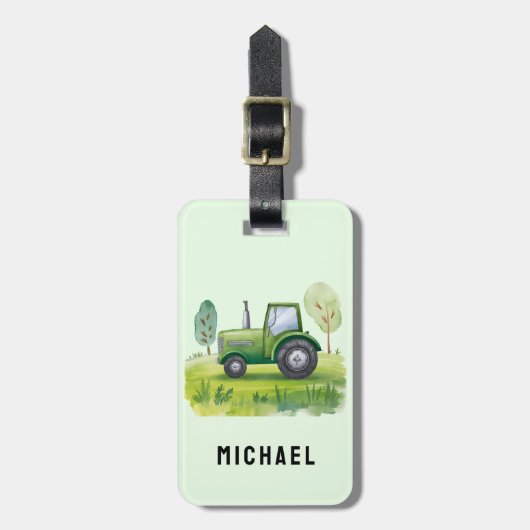 Étiquette À Bagage Ajouter votre marque d'aquarelle Nam Green Tractor (Devant Vertical)