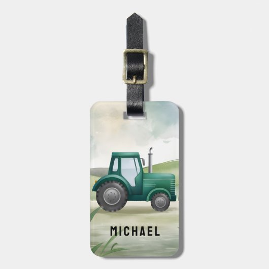 Étiquette À Bagage Ajouter votre marque d'aquarelle Nam Green Tractor (Devant Vertical)
