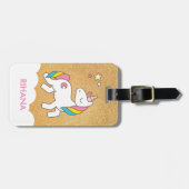 Étiquette À Bagage Ajouter Votre Nom Cute Magique Unicorn Personnalis (Devant horizontal)