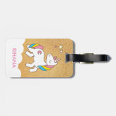Étiquette À Bagage Ajouter Votre Nom Cute Magique Unicorn Personnalis (Dos horizontal)