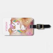 Étiquette À Bagage Ajouter Votre Nom Cute Magique Unicorn Personnalis (Devant horizontal)