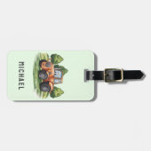 Étiquette À Bagage Ajouter Votre Nom Green Tractor Farm Aquarelle (Devant horizontal)