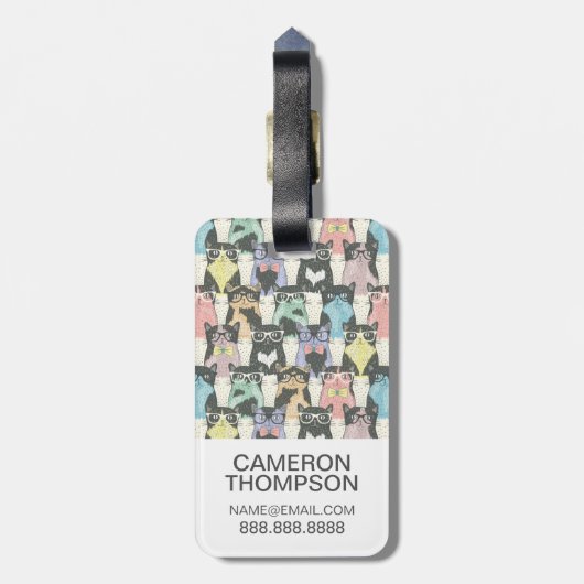 Étiquette À Bagage Ajouter votre photo| Motif de chats d'Hipster (Dos Vertical)