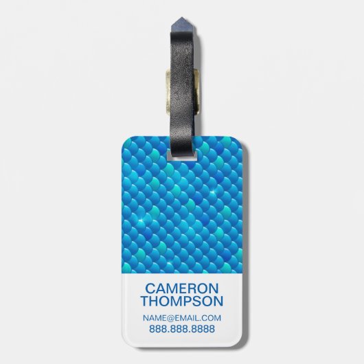 Étiquette À Bagage Ajoutez vos échelles de poissons bleues au néon de (Dos Vertical)