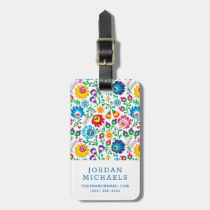 Étiquette À Bagage Ajoutez votre motif de fleur nommé d'art populaire