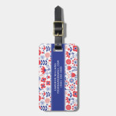 Étiquette À Bagage Ajoutez votre motif floral bleu et de corail nommé (Devant Vertical)