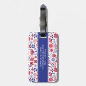 Étiquette À Bagage Ajoutez votre motif floral bleu et de corail nommé (Dos Vertical)