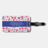 Étiquette À Bagage Ajoutez votre motif floral bleu et de corail nommé (Dos horizontal)
