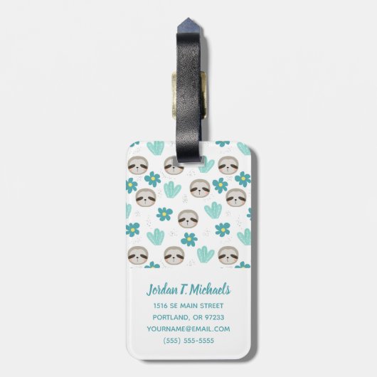 Étiquette À Bagage Ajoutez votre motif floral de paresse | douce (Dos Vertical)