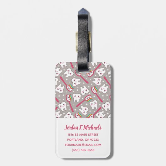 Étiquette À Bagage Ajoutez votre motif nommé de dents d'arc-en-ciel (Dos Vertical)