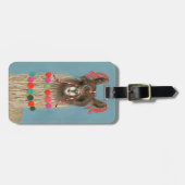 Étiquette À Bagage Ajoutez votre nom | Llama ornée - Brown (Devant horizontal)