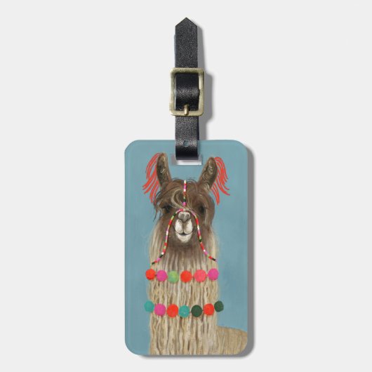 Étiquette À Bagage Ajoutez votre nom | Llama ornée - Brown (Devant Vertical)